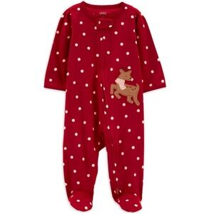Carter's Child of Mine Baby Sleep N Play Reindeer Polka Dot Fleece Footie Pajama